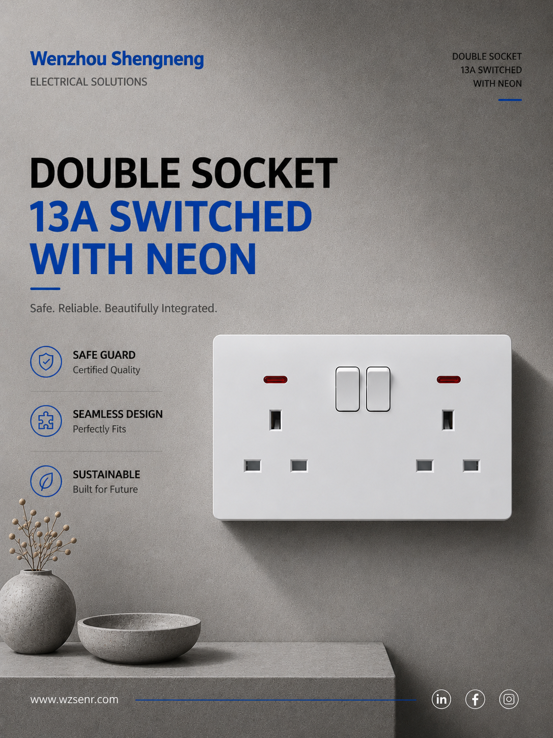 Double 13A Switch Socket with Neon(C8)